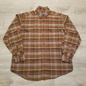Mens Woolrich Brown Plaid Longsleeve Nutmeg Flannel 6083 Mens Size Large